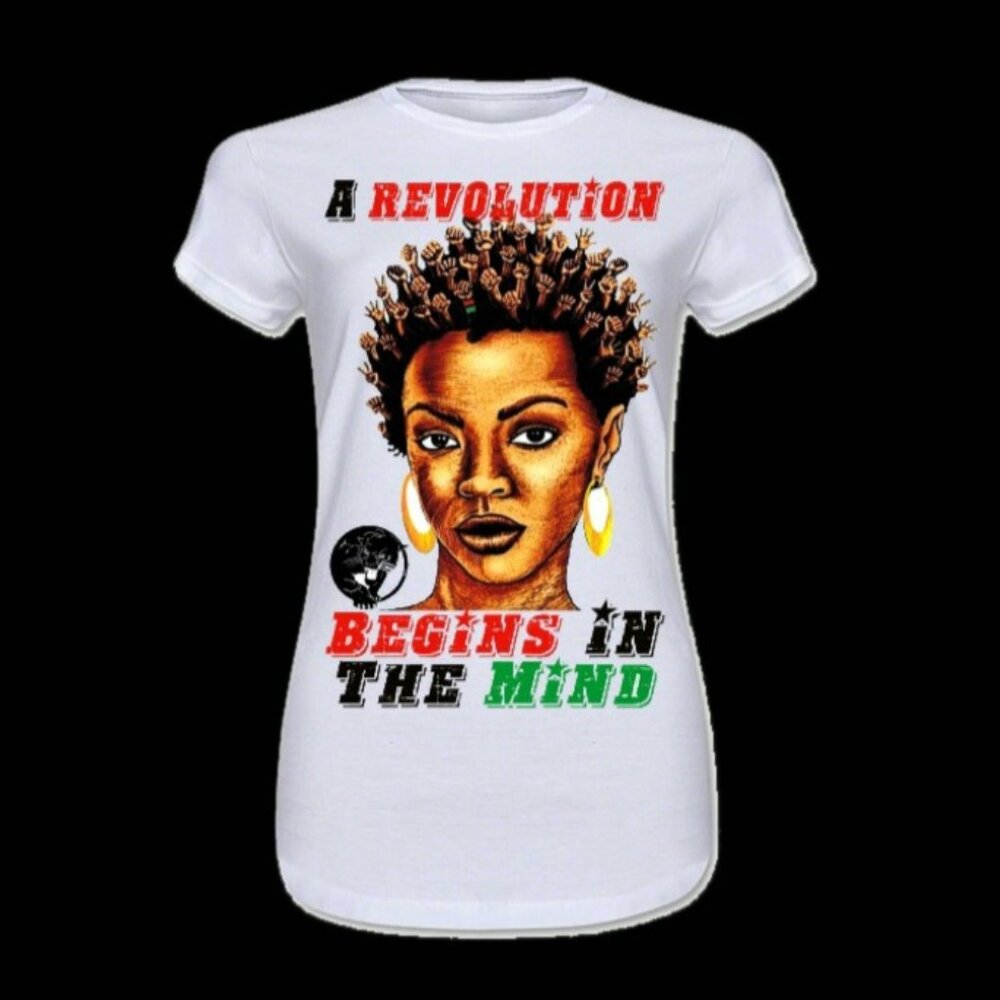 Power Fist Revolutionary Mind Fitted White Crew Neck Tshirt